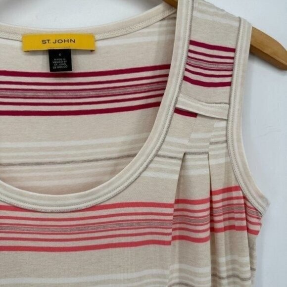 St. John Ivory Red Striped Capsule Knit Sleeveless Scoop Neck Small Tank Top - Picture 2 of 8